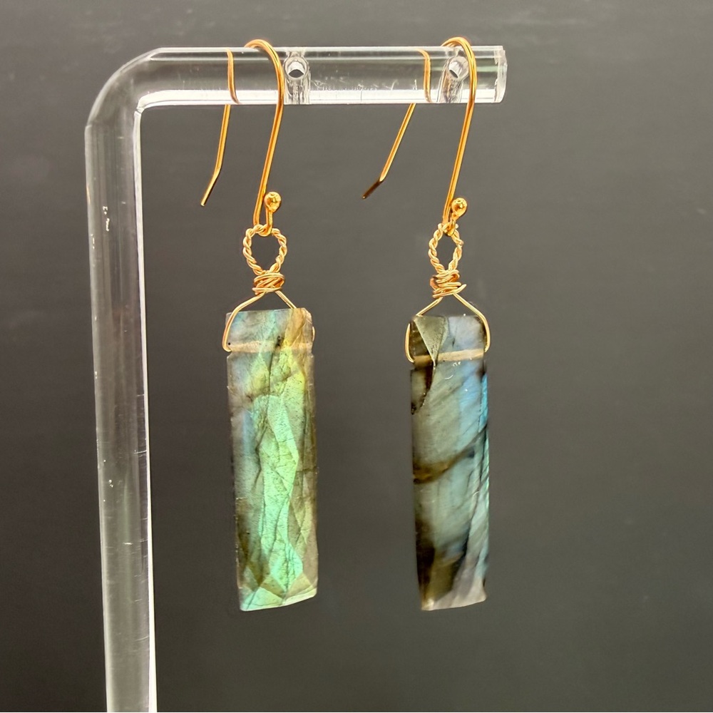 Hk24190 Labradorite Rectangle Dangle Earrings - image 2